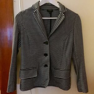 Striped Knit Blazer Jacket with Navy Buttons